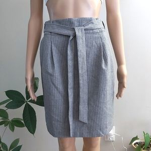 Monk & Lou gray pencil skirt pin stripes sash